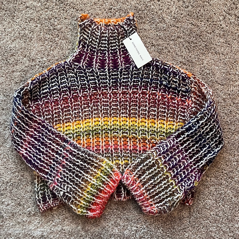 Something Navy Rainbow Turtleneck Sweater